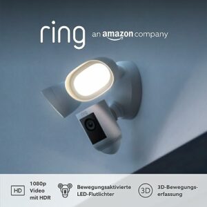 Ring Flutlichtkamera Pro Kabel (Floodlight Cam Wired Pro) | Überwachungskamera aussen mit HDR-Video, WLAN, 3D-Bewegungserfassung, funktioniert mit Alexa | Festverdrahtete Sicherheitskamera mit LED