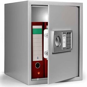 DEUBA® XXL elektr. Tresor 35x40x40cm 4mm Türstärke Doppelstahlbolzen Innenbeleuchtung inkl. Montagematerial Safe Möbeltresor Dokumententresor Silber