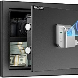 WASJOYE 16.06L Fingerabdruck Tresor Safe, Tresor mit Zahlenschloss, Biometrischer Möbeltresore, Tresor mit 2 Schlüssel, für Zuhause Büro Hotel Geld Dokument Schmuck Reisepass Lagerung(25 * 35 * 25cm)
