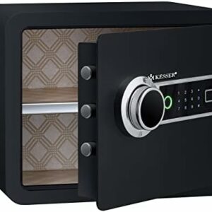 KESSER® Elektr. Tresor mit Fingerabdruck | 38x30x30cm | Inkl. Batteriebox | Elektronischer Safe 3x Doppelbolzenverriegelung | Boden Wandtresor | Möbeltresor | beleuchtung | Panzerschrank Zahlenschloss
