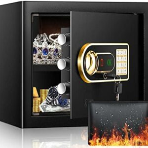 Sanfnz Tresor, 30 l, feuerfest, mit feuerfester wasserdichter Geldbörse, digitaler Heimtresor mit abnehmbarer Ablage und externer Batteriebox, Möbeltresor für Munition, Waffen, Bargeld, Schmuck, A4-Do