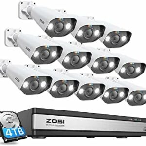 ZOSI 5MP Überwachungskamera Set, 12X 5MP PoE IP Outdoor Kamera mit 16CH 4TB PoE NVR, 2-Wege- Audio, Farbnachtsicht, Personenerkennung, Spotlight Alarm