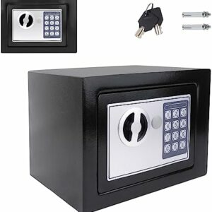 4.6L Stahltresor, Sicherheit Haus Büro Geld Bargeld Sicherheit, Minitresor mit 2 Schlüsseln, Abschließbare Tresorbox, Schwarzer Digitaler Tresor, 23 x 17 x 17 cm