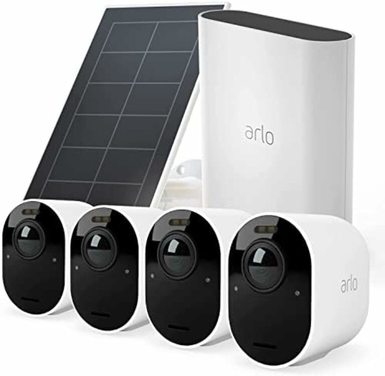 Arlo Ultra2 Überwachungskamera aussen und GRATIS Solarpanel, 4er Set – weiß, Testzeitraum für Arlo Secure Plan