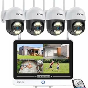 ZOSI 3MP Außen WLAN Überwachungskamera Set mit 12.5 Zoll Monitor 4X 3MP Video WiFi Kamera und 1TB Festplatte für Haussicherheit