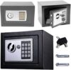 Klein Tresor Elektronik Safe Wasserdichte Sicherheitsbox Digital Heimtresor mit 2x Notschlüssel, Doppelbolzenverriegelung, für Munition Waffen Bargeld Schmuck Dokumente, 4.6L, Grau