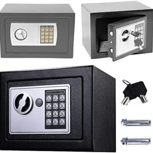 Klein Tresor Elektronik Safe Wasserdichte Sicherheitsbox Digital Heimtresor mit 2x Notschlüssel, Doppelbolzenverriegelung, für Munition Waffen Bargeld Schmuck Dokumente, 4.6L, Grau