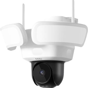 AOSU 3K Überwachungskamera Aussen mit 2600 Lumen Flutlicht – 360 Grad Kabelgebundene Außenkamera mit 3 PIR Bewegungsmelder, LED Smarte Lampe, 24/7 Aufnahme und KI-Erkennung