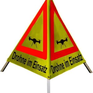 Warnpyramide/Faltsignal 90cm (VZ: Drohne) „Drohne im Einsatz“ – gelb retro-refl. schwer