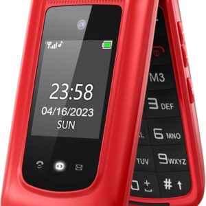 Uleway gsm Seniorenhandy Klapphandy ohne Vertrag,Großtasten Mobiltelefon Einfach und Tasten Notruffunktion,2.4 +1.7 Zoll Dual Display Handy für Senioren (Rot)