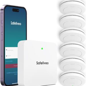 Safeliveo Rauchmelder WLAN Smart Feuermelder Vernetzt Rauchmelder 10 Jahre Batterie 6er Set mit Basisstation, Brandmelder mit 85dB Hörbarer Alarm