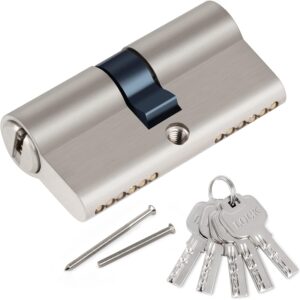 Hengsong Profil-Zylinder Doppelzylinder Schließzylinder 30/30 Metallsilber-Knaufzylinder mit 5 Schlüsseln geeignet für alle Arten von Türen