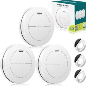 Safeliveo Rauchmelder ohne Blinkende LED, mit 10 Jahre Batterie, mit Klebepads,Mute Funktion, 85 dB Alarmton, Standalone Flacher Brandmelder für den Brandschutz zu Hause 3 Stück.