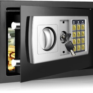 Tresor feuerfest wasserdicht, wasserdichter und feuerfester Safe, 8,5 l Mini-Digital-Safe für Geld, Wand- oder Schrankverankerung, für Büros, Hotels, Zuhause, 31 B x 20 T x 20 H cm, Schwarz