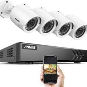 ANNKE 1080p Überwachungskamera System 8CH HD 3K Lite HDMI DVR Recorder mit 4 pcs außen 1080p Überwachungskamera ohne Festplatte, 30m IR Nachtsicht, Bewegung Alarm, Smartphone & PC Schnellzugriff