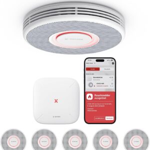 X-Sense Smarter Rauchmelder WLAN mit Sprachausgabe und 17 Standorten, Feuermelder, Rauchmelder vernetzt, 33 mm, Brandmelder mit SBS50 Basisstation, XS0B-MR61, 6 Stück