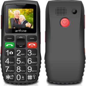 artfone C1 Seniorenhandy ohne Vertrag丨Mobiltelefon mit großen Tasten丨GSM Dual SIM Rentner Handy丨die Zeitansagefunktion丨SOS Notruftaste丨1,8 Zoll Farbdisplay丨FM丨1800mAh Akku丨Großtastenhandy – Schwarz