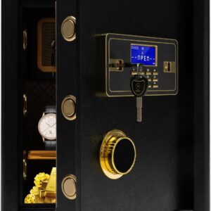 3 Etagen Safe Tresor Heimsafeschrank Feuerfest Wasserdicht, Elektronischer Safe mit Schlüssel, Zahlenschloss, Innenschrank, Verstecktem Batteriesafe für Bargeld Medikamente Schmuck