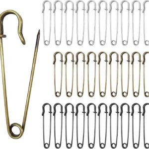 Sicherheit Pins, 30 Stücke Haltbar Sicherheitsnadeln, Sicherheitsnadeln Sortiert für Kunsthandwerk, Nähen, Kleidung Kunst (Silber, Gold, Schwarz)