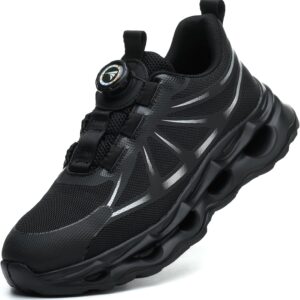RASEARY Arbeitsschuhe Herren Damen Sicherheitsschuhe mit Stahlkappe Leicht Stahlkappenschuhe Schutzschuhe mit Drehbaren Schnallenschnürsenkeln Safety Shoes