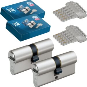 BASI | 2er SET V55 Profil-Doppelzylinder N+G 30/40 mm | Gleichschließend | Zylinderschloss mit 5 Wendeschlüssel | Not- und Gefahrenfunktion | Pickingschutz & Anbohrschutz | Türzylinder Schließzylinder
