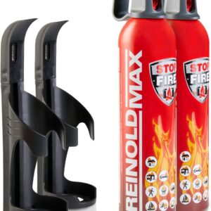 XENOTEC Premium Feuerlöschspray – 2 x 750ml – 2 Wandhalter – Stopfire – Autofeuerlöscher – REINOLDMAX – inklusive Wandhalterung schwarz – wiederverwendbar