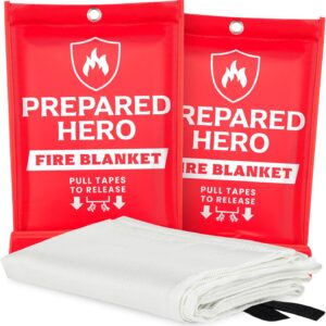 Prepared Hero Feuerlöschdecke für Notfälle – 2 Stück – Feuerlöschdecke für die Küche, 101.6cm x 101.6cm Brandschutzdecke für Zuhause, Glasfaser-Löschdecke