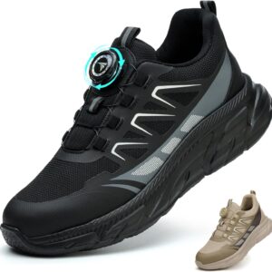 BAXIWUY Sicherheitsschuhe Herren Arbeitsschuhe Damen Sportliche Leicht Atmungsaktiv Schnürsenkel Schnellverschluss Drehverschluss Stahlkappenschuhe