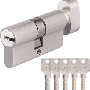 TAKUZA Schließzylinder mit Knauf, 30/30 mit 5 Messing-Schlüsseln, Schließzylinder aus Messing, Profil-Knaufzylinder, Wendeschlüssel, Zylinderschloss,Türschloss Ersatzzubehör,Sicherheitsschloss Haustür