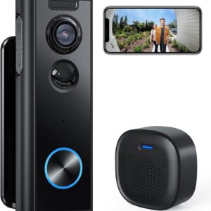 XTU Türklingel mit Kamera Akku – 2K HD Lokaler und Cloud-Speicher Video Türklingel – WLAN, Bewegungserfassung, Mehrwinklige Halterung, Nachtsicht mit Gong – Funktioniert mit Alexa