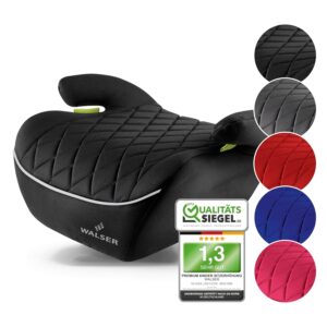 WALSER Premium Kinder Sitzerhöhung Auto, Qualitätssieger Sehr Gut* Kindersitz Auto leicht waschbar, bequeme Kindersitzerhöhung Auto 125-150 cm neueste Norm ECE R 129, Sitzerhöhung Auto Kinder schwarz
