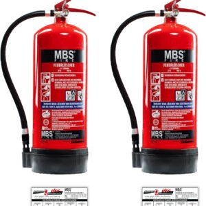 2X MBS FIRE Schaum Feuerlöscher 6L mit Manometer inkl. Instandhaltungsnachweis 27A 183B