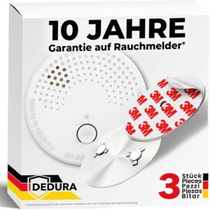 Rauchmelder mit Magnethalterung 3er Set – Rauchmelder ohne Bohren und Schrauben mit 10 Jahre Garantie – Rauchmelder Magnethalter mit extra starken Klebepads