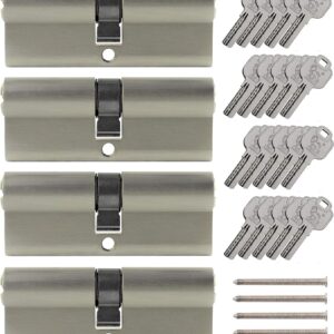 LÖWEN 80 mm 4x Zylinderschloss 40/40 Doppelzylinder gleichschließend Massive Schließzylinder inkl. 20 Wendeschlüssel A:40 B:40 4 er Set (80 mm 40/40, Profilzylinder 4 er Set gleichschließend)