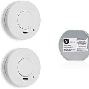 Smartwares 4er Pack TÜV geprüfter Rauchmelder/Feuermelder, DIN EN 14604 Zertifiziert, RM250/4, 4er Pack & Magenthalter für Rauchmelder/6 cm Ø/Magnetbefestigung für Rauchmelder, RMAG60