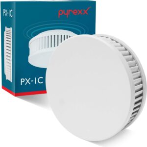 Pyrexx PX-1C Funk – Rauchwarnmelder 10 Jahre Batterie vernetzbar mit weiteren Meldern, Magnet-Halterung ohne Bohren und LED-Blinken, Zertifiziert nach Q-Label, Weiß, 3er Set