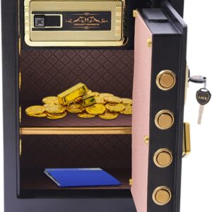 Cutycaty Tresor Safe Möbeltresore Feuerfest Home Tresor Safe mit Sprachassistent-Aufforderungen für Munition Waffen Bargeld Schmuck A4 Dokumente, RX145, Gold