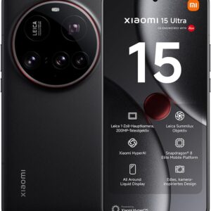 Xiaomi 15 Ultra Smartphone, 16+512GB, Schwarz, Handy ohne Vertrag, 100mm 200MP Leica Kamera, 120Hz WQHD+ AMOLED Display, Snapdragon 8 Elite, 5410mAh, 90W HyperCharge, Xiaomi Hyper AI, Dual-SIM