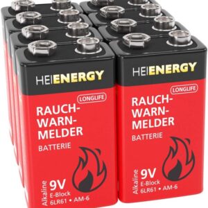 HEITECH Rauchmelder Batterie 9V Block – 8× Alkaline 9V Block Batterien langlebig & auslaufsicher – Blockbatterien für Feuermelder, Bewegungsmelder, Kohlenmonoxid, Warnmelder & Rauchwarnmelder