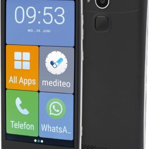 Olympia Neo 16 GB Smartphone für Senioren | Extragroße Darstellung | Hörgerätekompatibel | Notruftaste | Senioren Smartphone 5,5“ Display | Whatsapp & Mediteo vorinstalliert | 8MP Kamera | Schwarz