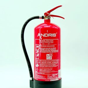 Wassernebel-Feuerlöscher 6L AF mit Manometer auch für Fett-Brände geeignet, inkl. Wandhalterung, Standfuß & ANDRIS® Prüfnachweis mit Jahresmarke