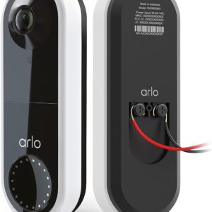 Arlo Video Doorbell (Kabelgebunden), 1080p HD, 180° Großes Sichtfeld, WLAN, Bewegungsmelder, 2-Wege-Audio, Sirene, Nachtsicht, Türklingel-Verkabelung Benötigt + mit Arlo Secure Testzeitraum, Weiß