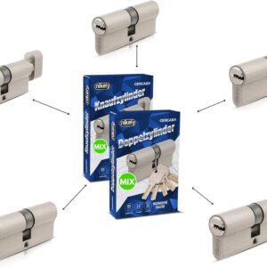 GERCAR Pro Schließzylinder MIX 5er gleichschließend nach Wunsch kombinierbar aus 5 Profilzylinder oder Knaufzylinder 60/70 / 80/90 mm inkl. 25 Schlüssel – One Key System frei konfigurieren