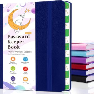 Passwortbuch mit Alphabetischen Registern, 11,5 x 15,5 CM Kleine Passwortbücher für Senioren, Passwort Notizbuch für Website Adresse Login, Passwort Organizer Logbuch für Benutzername – Dunkelblau