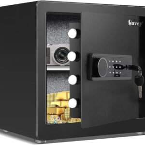 Kavey 40L Safe Tresor, Möbeltresore mit Hintergrundbeleuchtete Touchscreen-Tastatur und dualem Alarmsystem, Geldkoffer mit Stummschaltmodus und LED-Licht, Tresor für Zuhause, Hotel, Büro