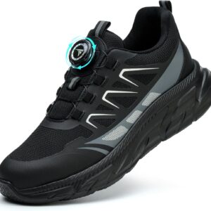 RASEARY Sicherheitsschuhe Arbeitsschuhe Herren Damen Bequem Stahlkappenschuhe Leicht Atmungsaktiv Industrielle Arbeitsschuhe mit Drehschnallen Schnürsenkeln