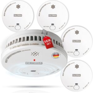 Gloria Rauchwarnmelder 5X R-1 mit wechselbarer 9V Block Batterie