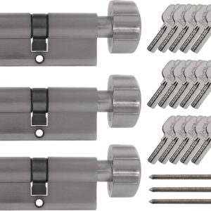 Löwen Sicherheit 3x Knaufzylinder KD 60 mm 30/30 gleichschließend, Silber Metallic, Sicherheitsschloss, Knaufzylinder, 2076538031