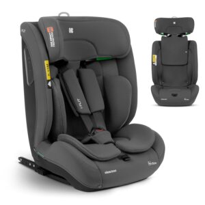 KikkaBoo i-Size i-­FLIT, Kindersitz 9-36 kg ISOFIX, Autokindersitz 76-150 cm, Gruppe 1/2/3, 15 Monate bis 12 Jahre, SPS Seitenschutz, Top Tether, Verstellbare Kopfstütze, Dunkelgrau