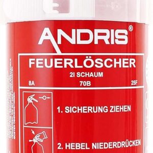Feuerlöscher 2L ABF Fettbrand Schaum-Löscher mit Manometer DIN EN3 Orig. ANDRIS® inkl. Prüfnachweis mit Jahresmarke + ISO Symbolschild